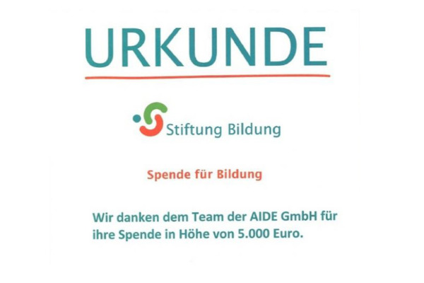 AIDe spendet an die Stiftung Bildung